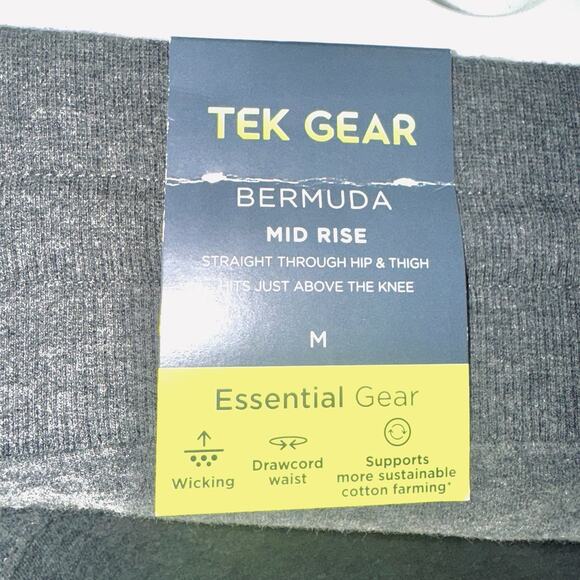 NWT Tek Gear Essential Bermuda Shorts Mid Rise Heather Gray Pockets Workout Gym - Picture 4 of 4